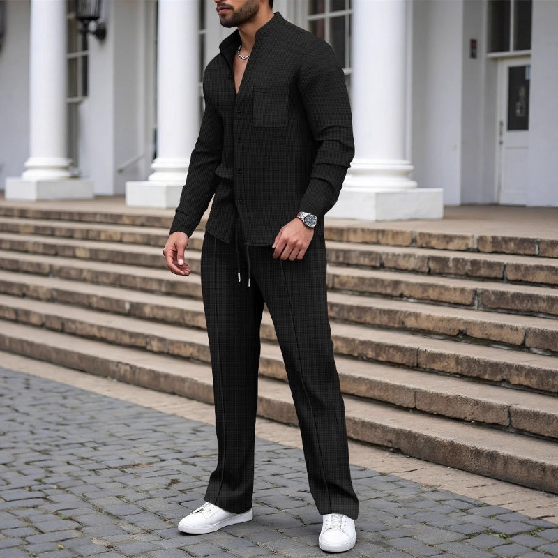 Conjunto de dos piezas de punto de pan para hombre: cómodo, transpirable y de estilo versátil