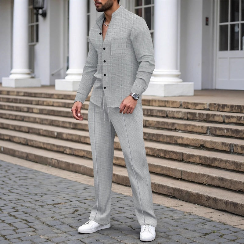 Conjunto de dos piezas de punto de pan para hombre: cómodo, transpirable y de estilo versátil