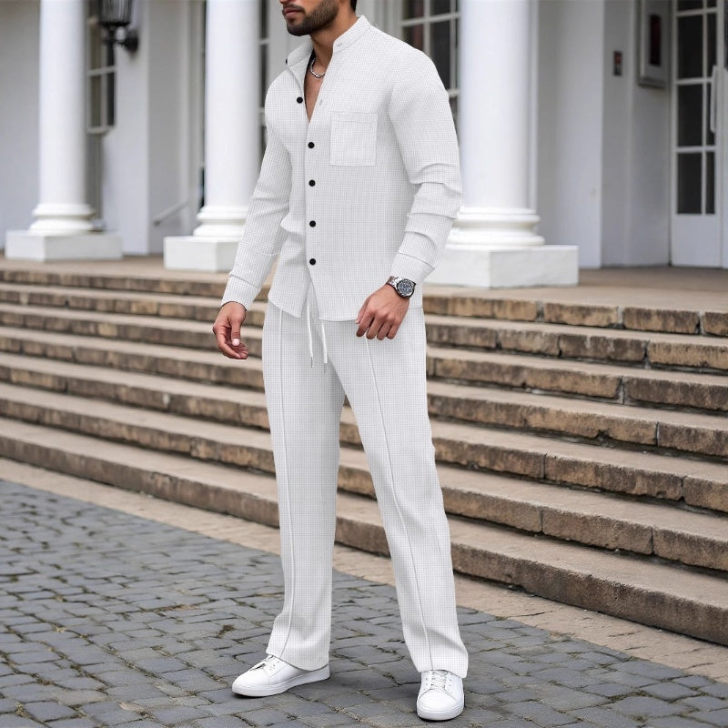 Conjunto de dos piezas de punto de pan para hombre: cómodo, transpirable y de estilo versátil