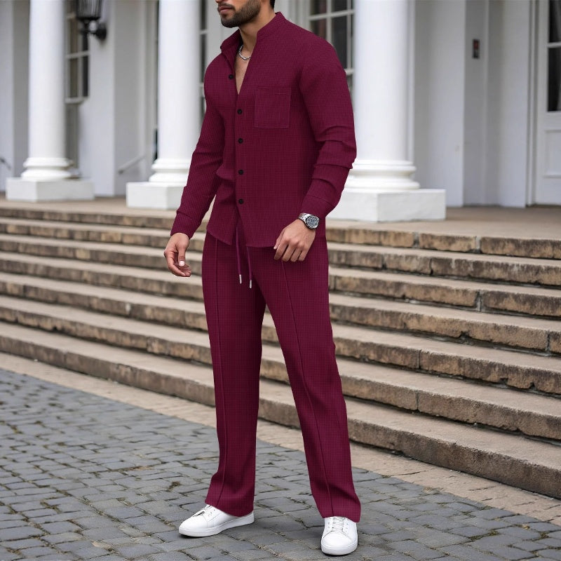 Conjunto de dos piezas de punto de pan para hombre: cómodo, transpirable y de estilo versátil