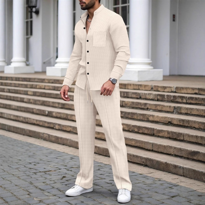 Conjunto de dos piezas de punto de pan para hombre: cómodo, transpirable y de estilo versátil